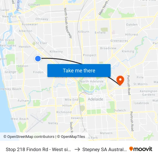 Stop 218 Findon Rd - West side to Stepney SA Australia map