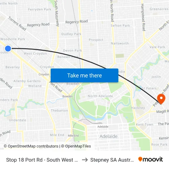 Stop 18 Port Rd - South West side to Stepney SA Australia map