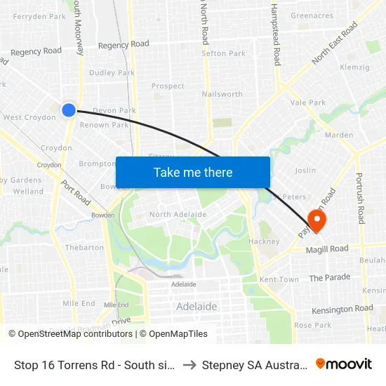 Stop 16 Torrens Rd - South side to Stepney SA Australia map