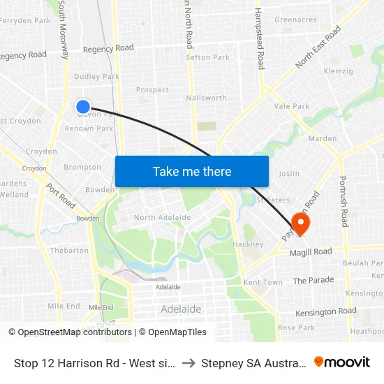 Stop 12 Harrison Rd - West side to Stepney SA Australia map