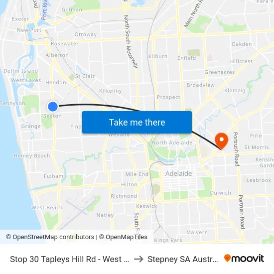 Stop 30 Tapleys Hill Rd - West side to Stepney SA Australia map