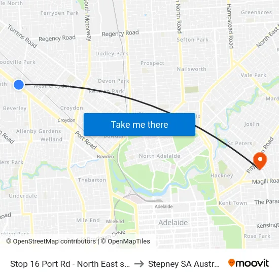 Stop 16 Port Rd - North East side to Stepney SA Australia map