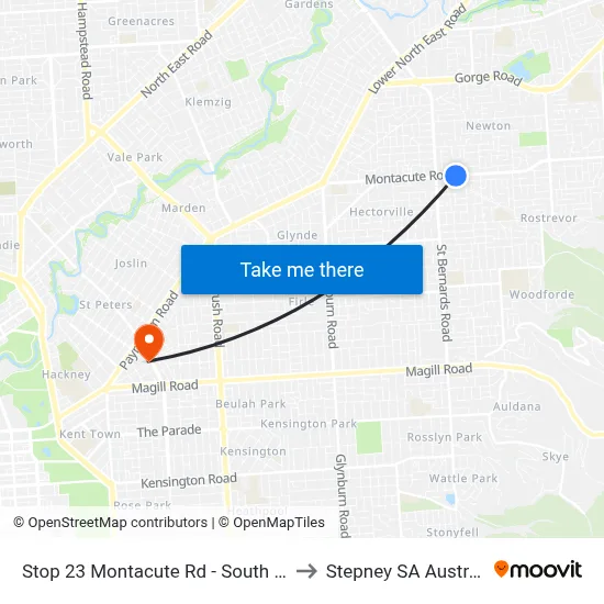 Stop 23 Montacute Rd - South side to Stepney SA Australia map