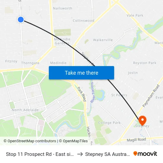 Stop 11 Prospect Rd - East side to Stepney SA Australia map