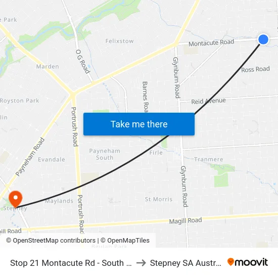 Stop 21 Montacute Rd - South side to Stepney SA Australia map