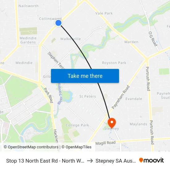Stop 13 North East Rd - North West side to Stepney SA Australia map