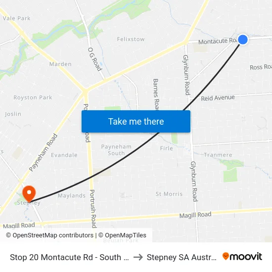 Stop 20 Montacute Rd - South side to Stepney SA Australia map