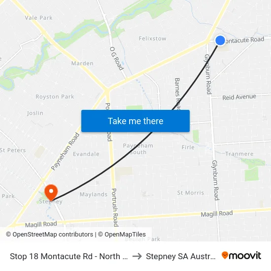 Stop 18 Montacute Rd - North side to Stepney SA Australia map