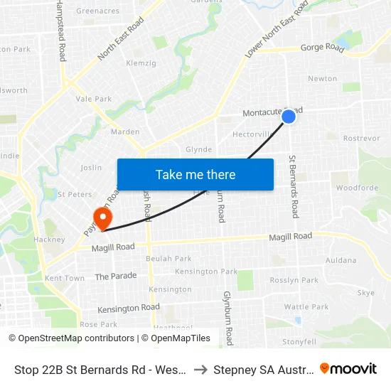 Stop 22B St Bernards Rd - West side to Stepney SA Australia map
