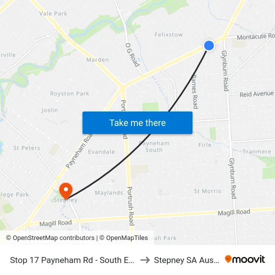 Stop 17 Payneham Rd - South East side to Stepney SA Australia map