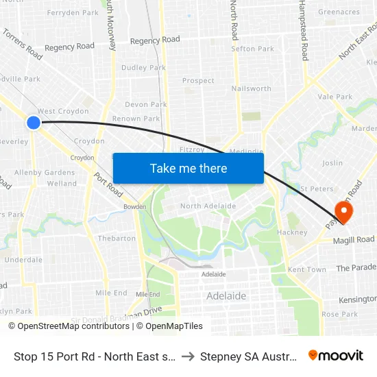 Stop 15 Port Rd - North East side to Stepney SA Australia map