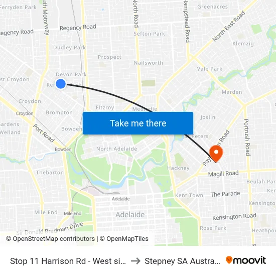 Stop 11 Harrison Rd - West side to Stepney SA Australia map
