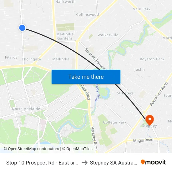 Stop 10 Prospect Rd - East side to Stepney SA Australia map