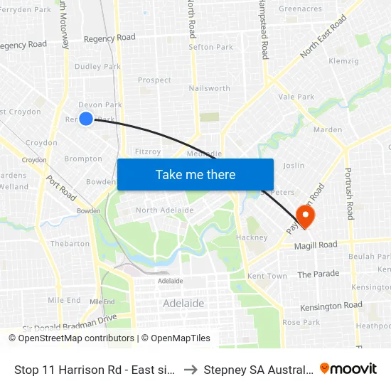 Stop 11 Harrison Rd - East side to Stepney SA Australia map