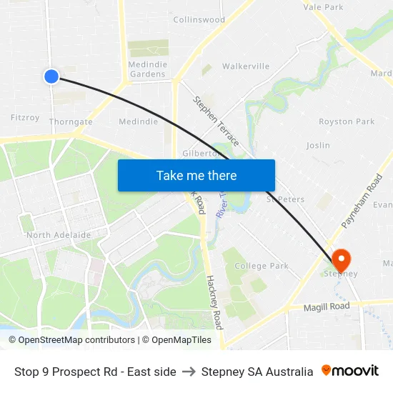 Stop 9 Prospect Rd - East side to Stepney SA Australia map