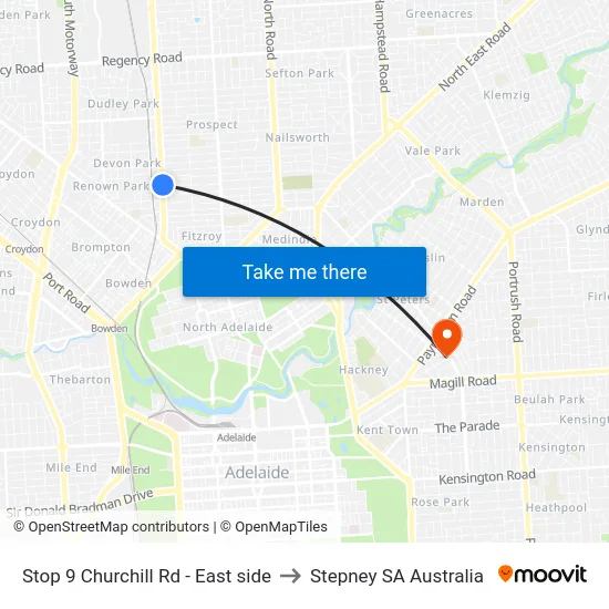 Stop 9 Churchill Rd - East side to Stepney SA Australia map