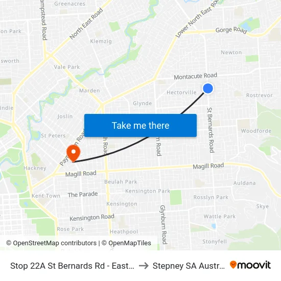 Stop 22A St Bernards Rd - East side to Stepney SA Australia map