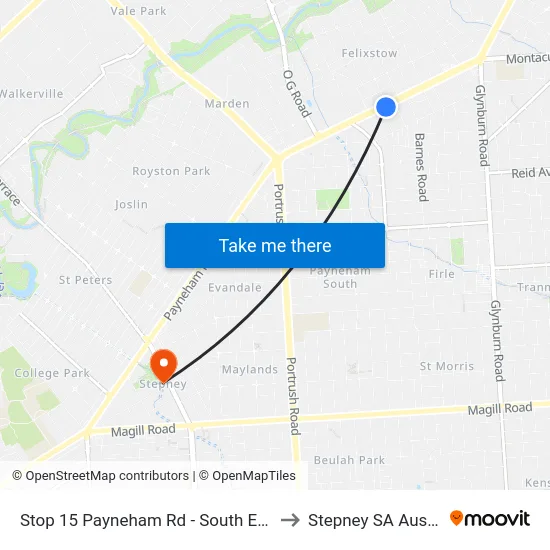 Stop 15 Payneham Rd - South East side to Stepney SA Australia map