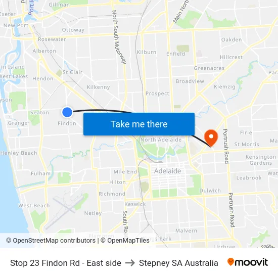 Stop 23 Findon Rd - East side to Stepney SA Australia map