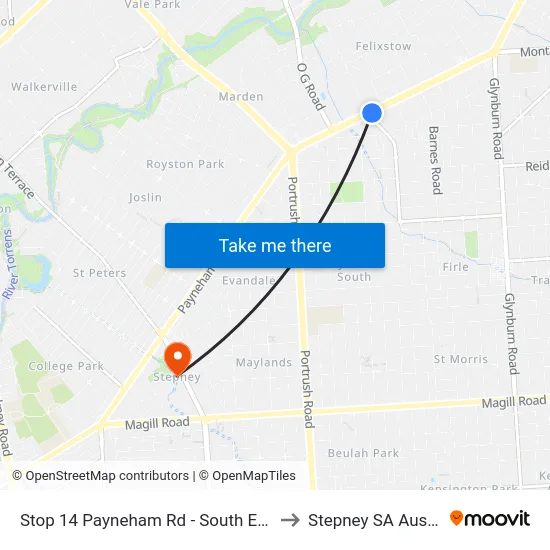 Stop 14 Payneham Rd - South East side to Stepney SA Australia map