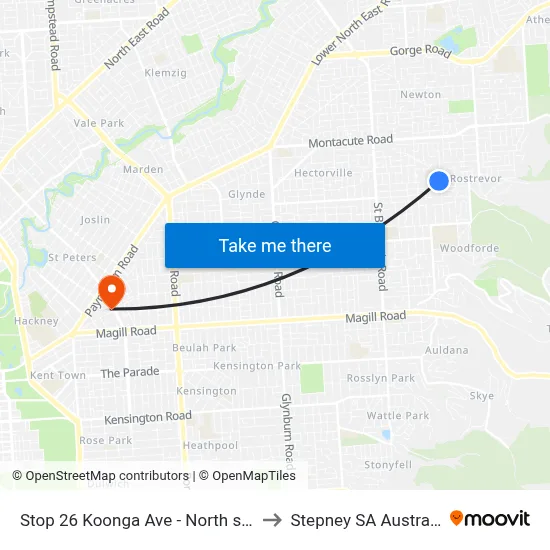 Stop 26 Koonga Ave - North side to Stepney SA Australia map