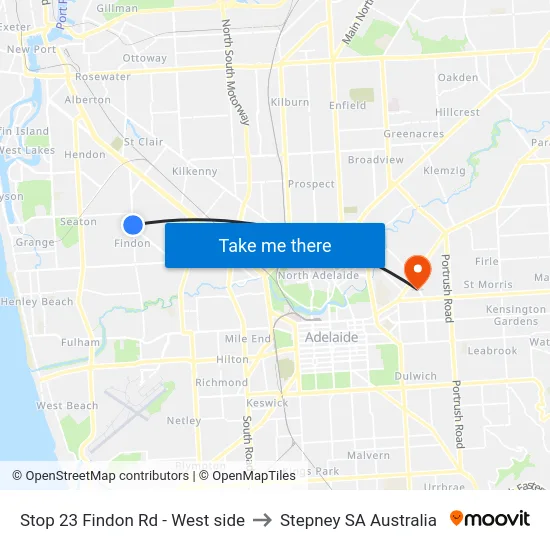 Stop 23 Findon Rd - West side to Stepney SA Australia map