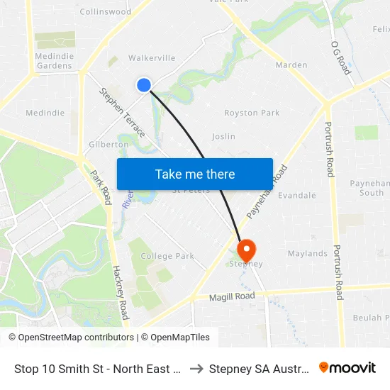 Stop 10 Smith St - North East side to Stepney SA Australia map