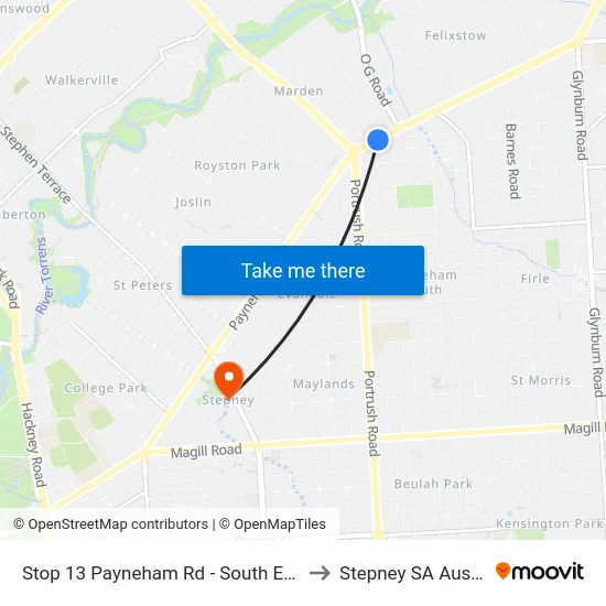 Stop 13 Payneham Rd - South East side to Stepney SA Australia map