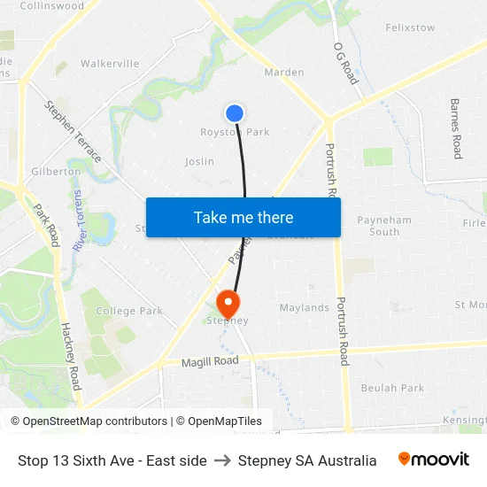 Stop 13 Sixth Ave - East side to Stepney SA Australia map