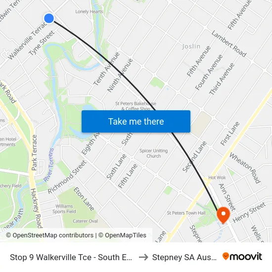 Stop 9 Walkerville Tce - South East side to Stepney SA Australia map