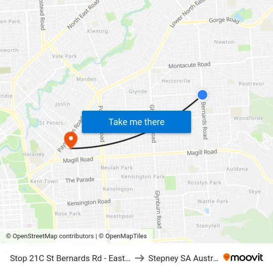 Stop 21C St Bernards Rd - East side to Stepney SA Australia map