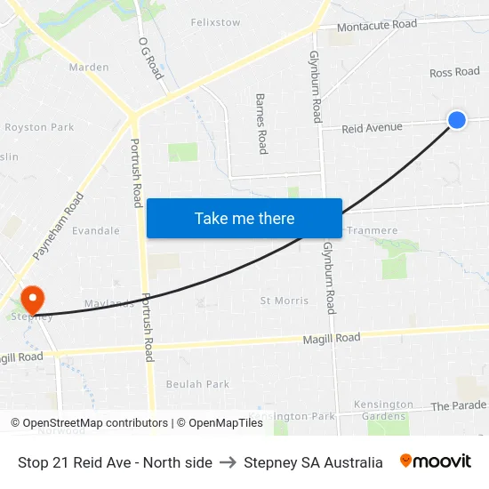 Stop 21 Reid Ave - North side to Stepney SA Australia map