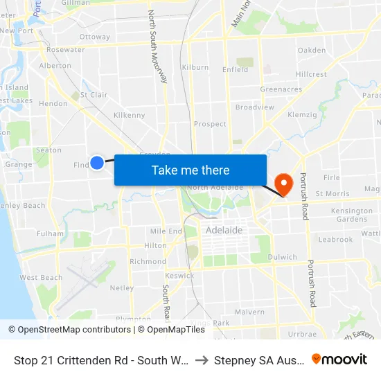 Stop 21 Crittenden Rd - South West side to Stepney SA Australia map