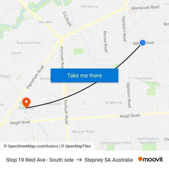 Stop 19 Reid Ave - South side to Stepney SA Australia map