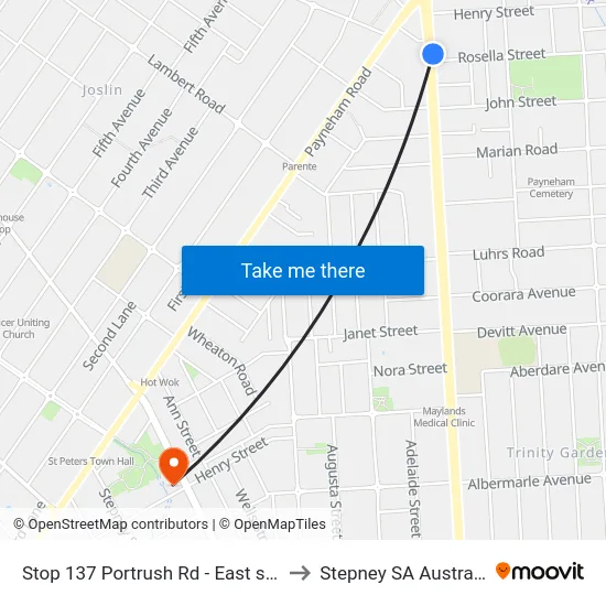 Stop 137 Portrush Rd - East side to Stepney SA Australia map