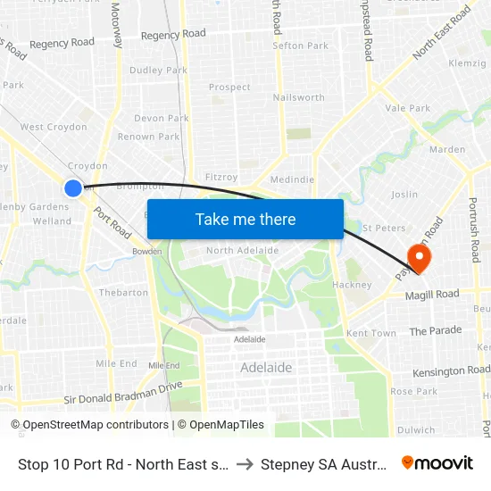 Stop 10 Port Rd - North East side to Stepney SA Australia map