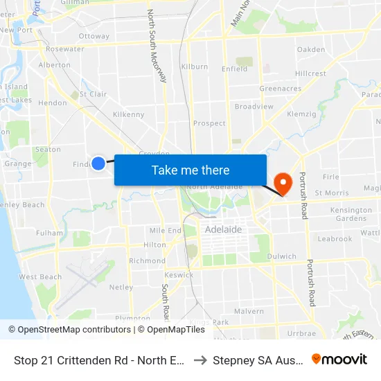 Stop 21 Crittenden Rd - North East side to Stepney SA Australia map
