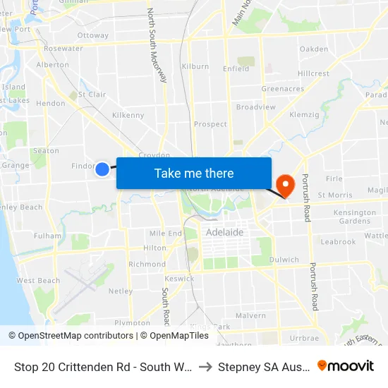 Stop 20 Crittenden Rd - South West side to Stepney SA Australia map
