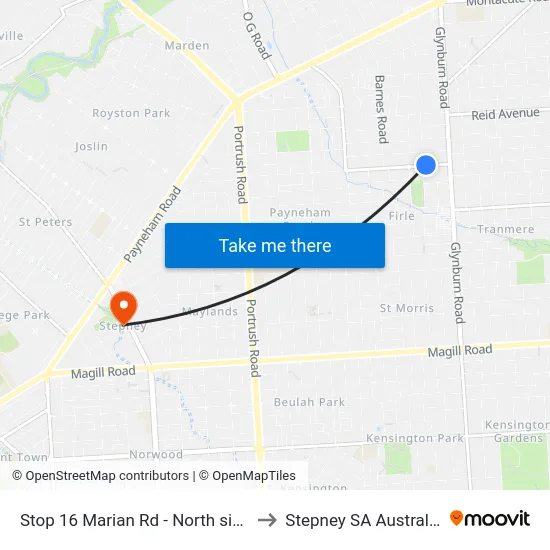 Stop 16 Marian Rd - North side to Stepney SA Australia map