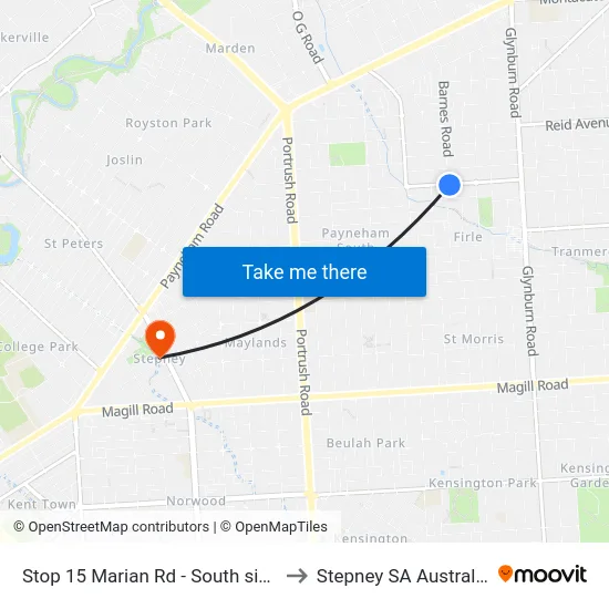 Stop 15 Marian Rd - South side to Stepney SA Australia map