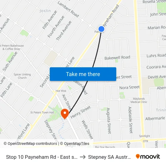 Stop 10 Payneham Rd - East side to Stepney SA Australia map