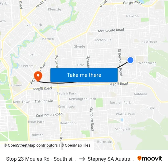 Stop 23 Moules Rd - South side to Stepney SA Australia map