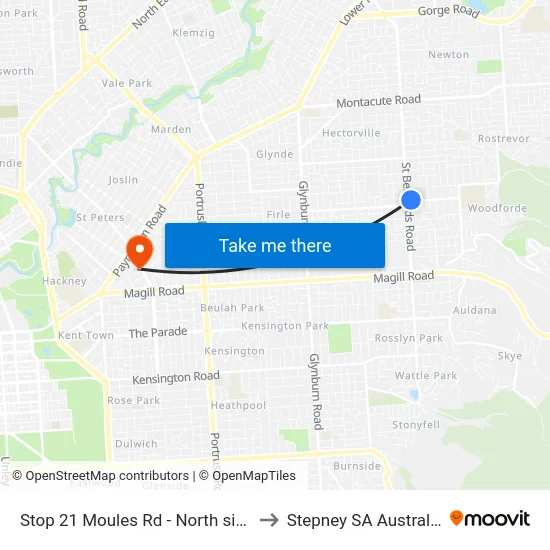 Stop 21 Moules Rd - North side to Stepney SA Australia map