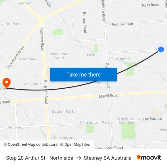 Stop 20 Arthur St - North side to Stepney SA Australia map