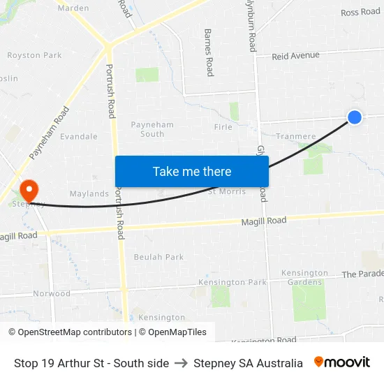 Stop 19 Arthur St - South side to Stepney SA Australia map