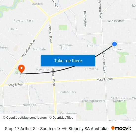 Stop 17 Arthur St - South side to Stepney SA Australia map