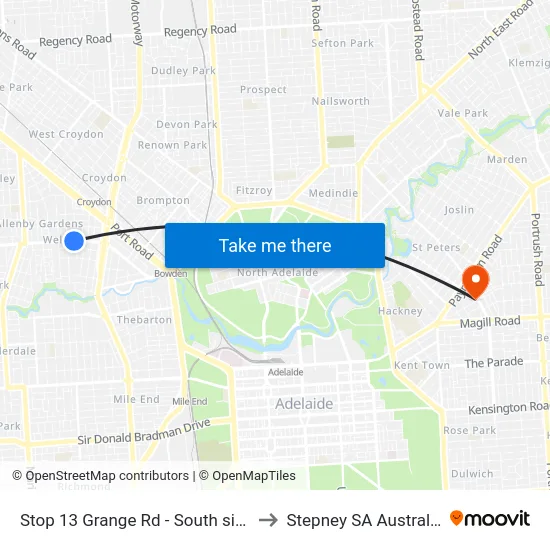 Stop 13 Grange Rd - South side to Stepney SA Australia map