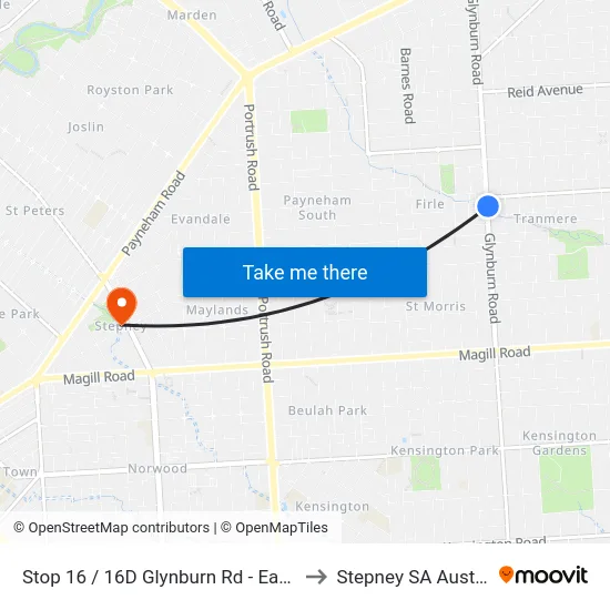 Stop 16 / 16D Glynburn Rd - East side to Stepney SA Australia map