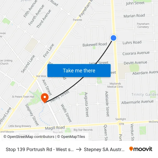 Stop 139 Portrush Rd - West side to Stepney SA Australia map