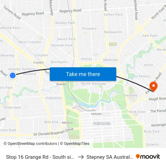 Stop 16 Grange Rd - South side to Stepney SA Australia map
